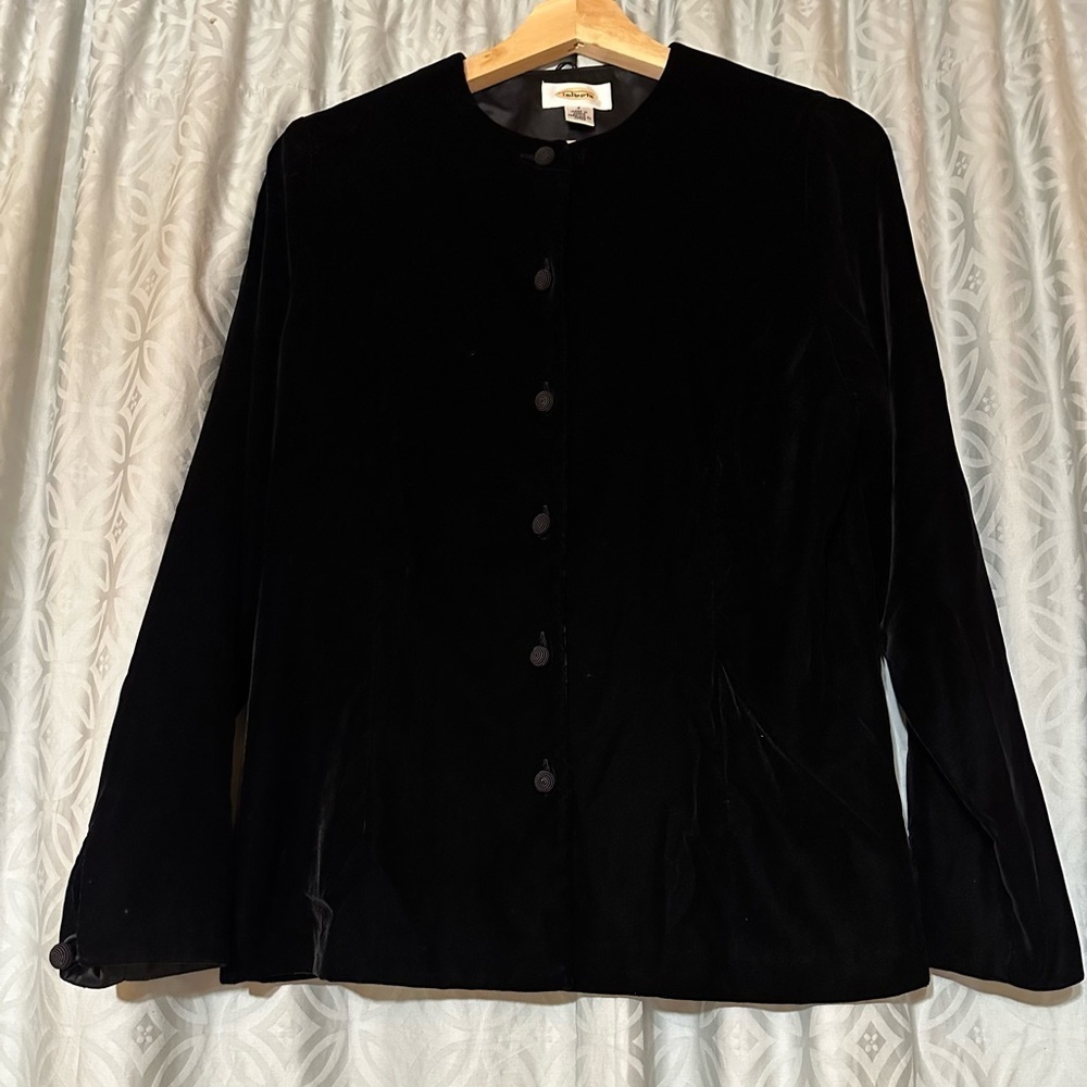Vintage TALBOTS 90s Black velvet blazer Knot Buttons Size 4 Classic Feminine EUC